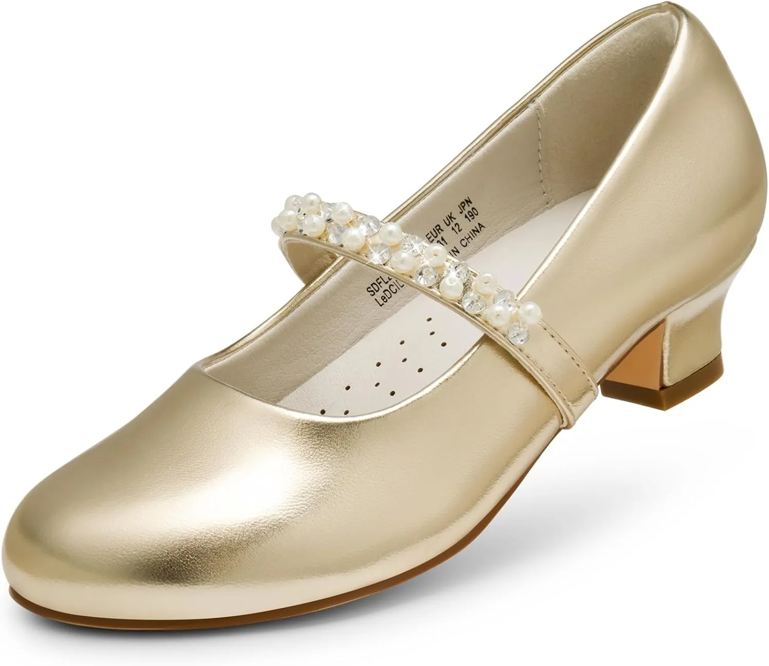 DREAM PAIRS Girls Dress Shoes Low Heels for Little Big Girl Mary Jane Shoes with Pearl Rhinestones Flower Girl Pumps Princess Wedding Party