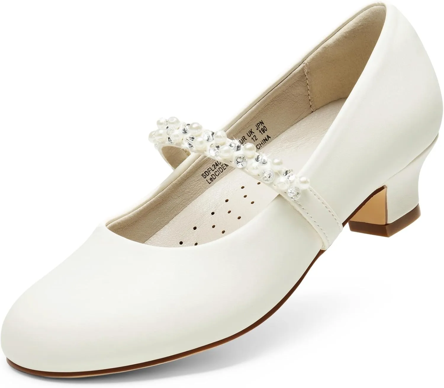 DREAM PAIRS Girls Dress Shoes Low Heels for Little Big Girl Mary Jane Shoes with Pearl Rhinestones Flower Girl Pumps Princess Wedding Party