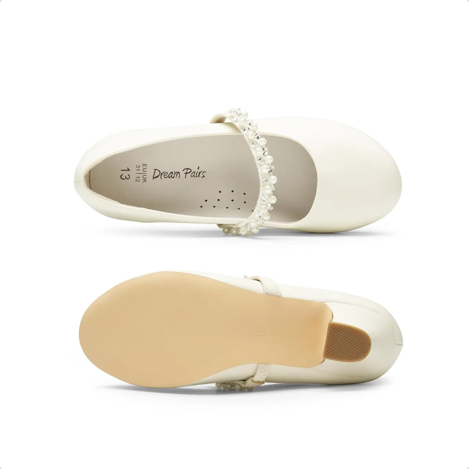 DREAM PAIRS Girls Dress Shoes Low Heels for Little Big Girl Mary Jane Shoes with Pearl Rhinestones Flower Girl Pumps Princess Wedding Party