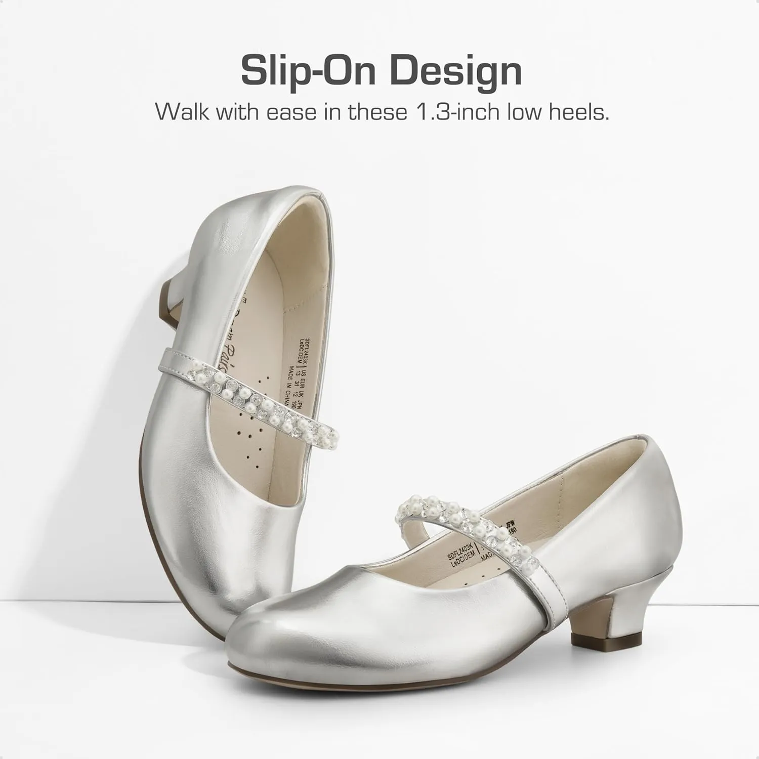 DREAM PAIRS Girls Dress Shoes Low Heels for Little Big Girl Mary Jane Shoes with Pearl Rhinestones Flower Girl Pumps Princess Wedding Party