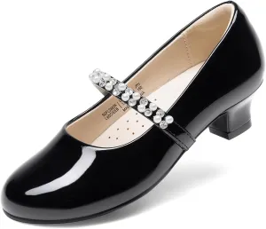 DREAM PAIRS Girls Dress Shoes Low Heels for Little Big Girl Mary Jane Shoes with Pearl Rhinestones Flower Girl Pumps Princess Wedding Party