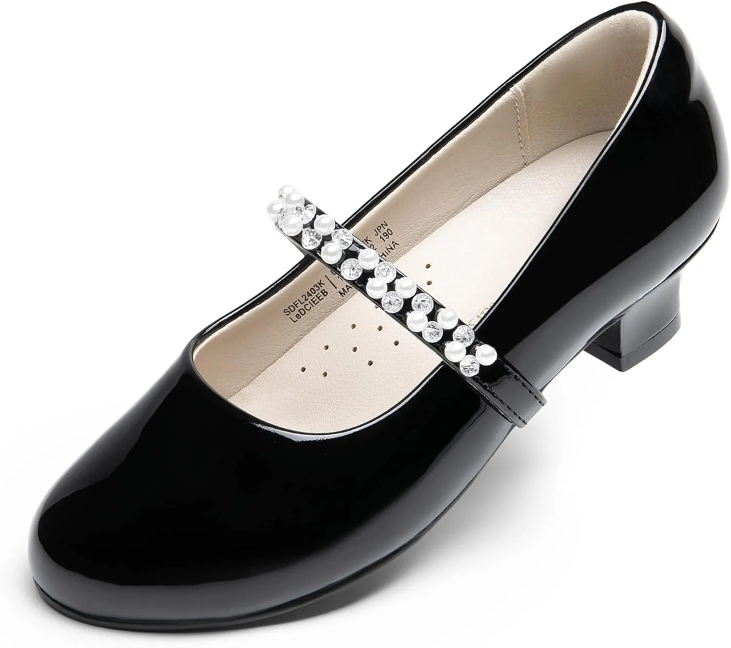 DREAM PAIRS Girls Dress Shoes Low Heels for Little Big Girl Mary Jane Shoes with Pearl Rhinestones Flower Girl Pumps Princess Wedding Party