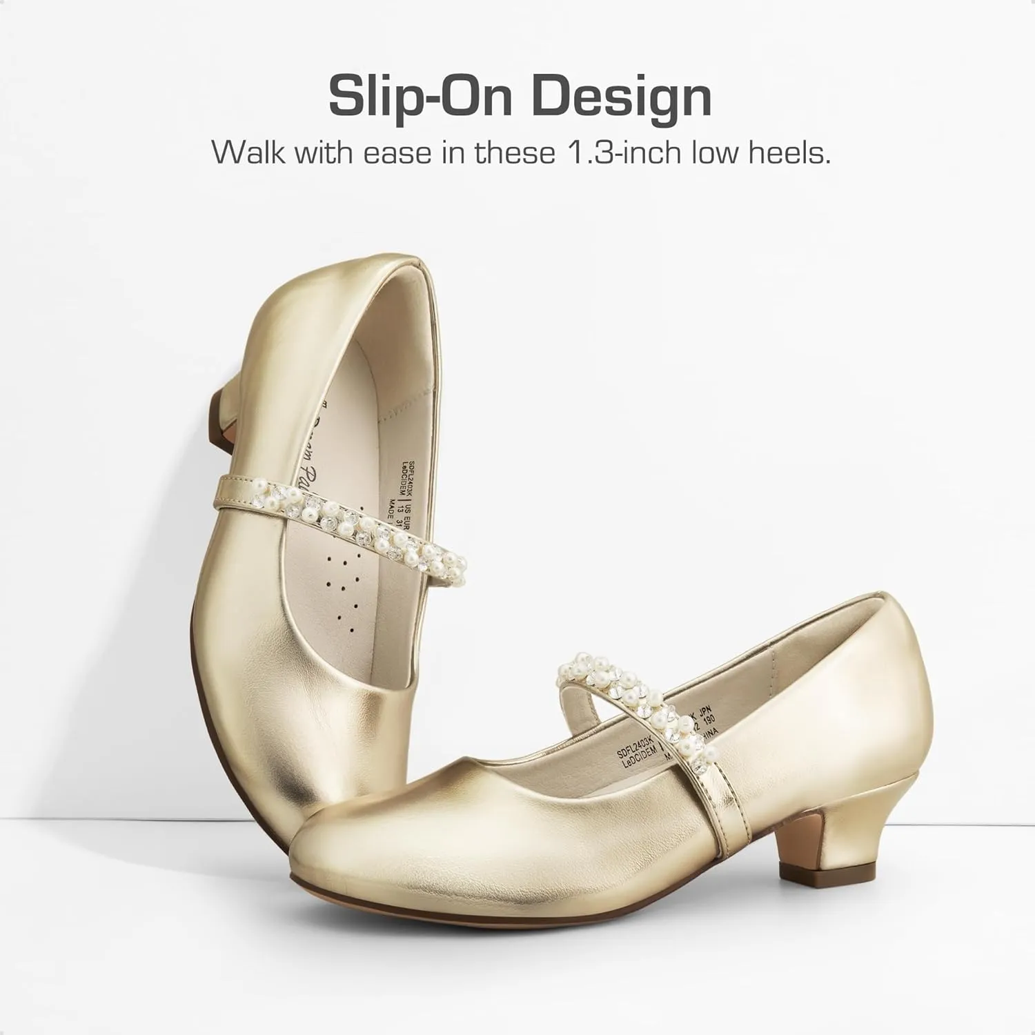 DREAM PAIRS Girls Dress Shoes Low Heels for Little Big Girl Mary Jane Shoes with Pearl Rhinestones Flower Girl Pumps Princess Wedding Party