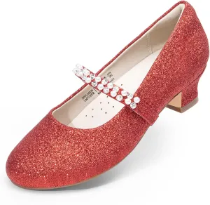DREAM PAIRS Girls Dress Shoes Low Heels for Little Big Girl Mary Jane Shoes with Pearl Rhinestones Flower Girl Pumps Princess Wedding Party