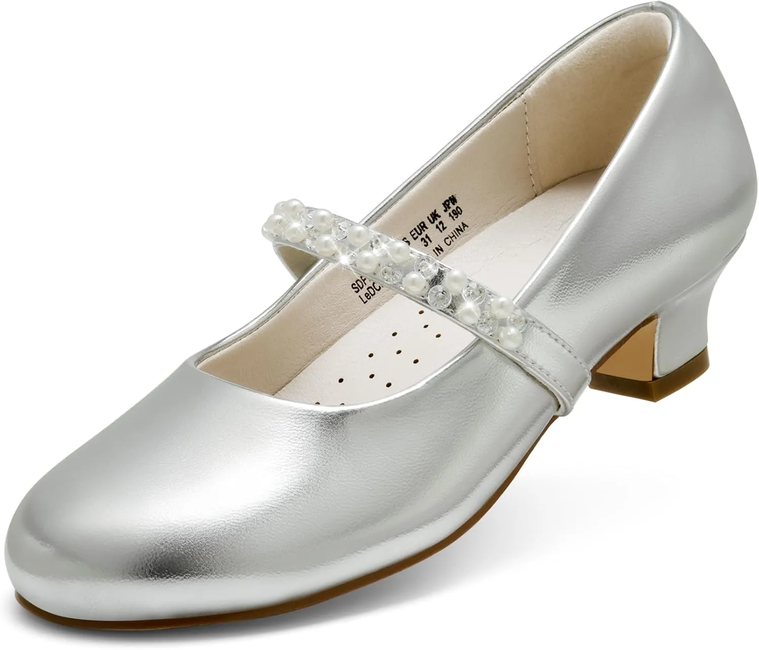 DREAM PAIRS Girls Dress Shoes Low Heels for Little Big Girl Mary Jane Shoes with Pearl Rhinestones Flower Girl Pumps Princess Wedding Party