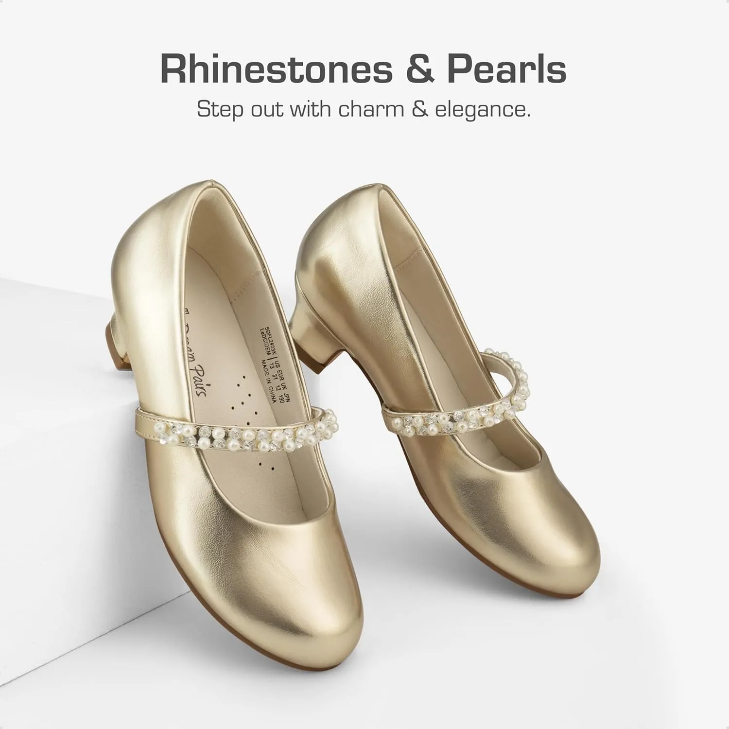 DREAM PAIRS Girls Dress Shoes Low Heels for Little Big Girl Mary Jane Shoes with Pearl Rhinestones Flower Girl Pumps Princess Wedding Party