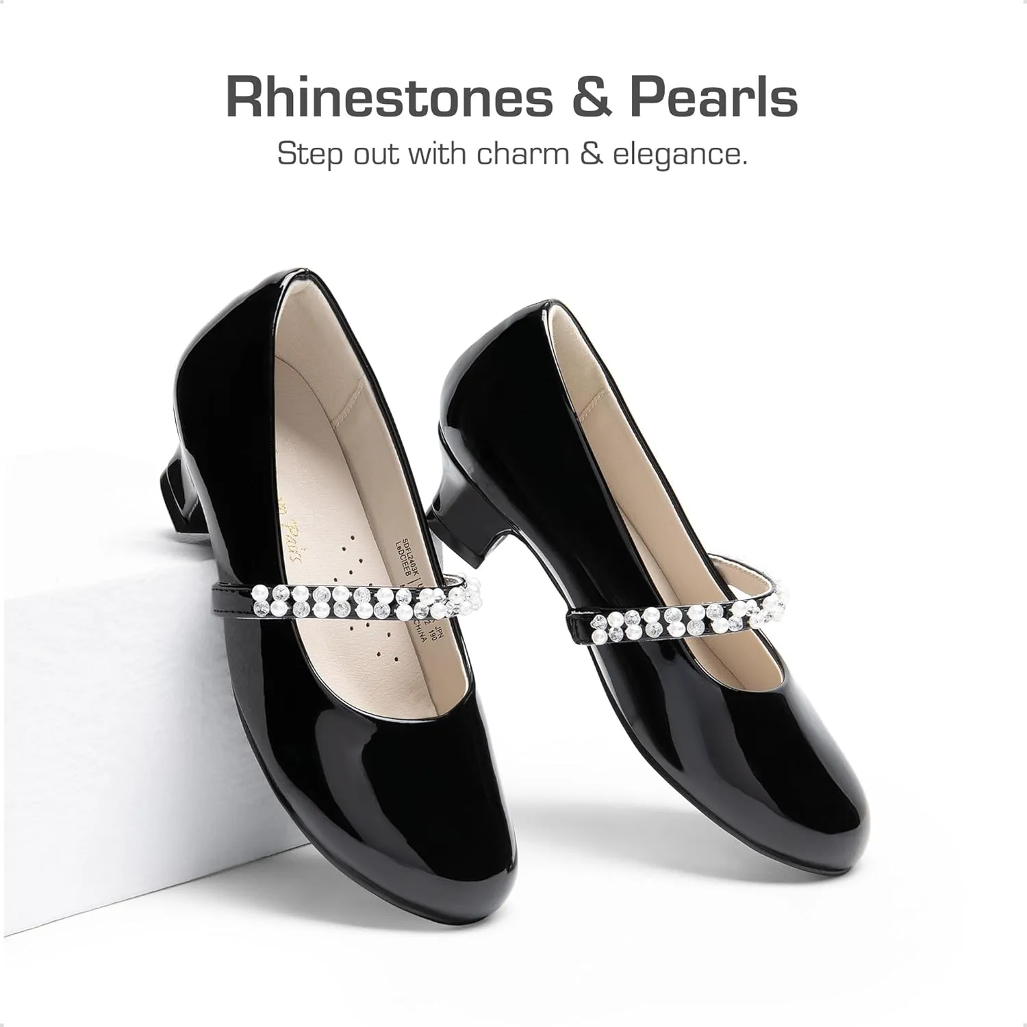 DREAM PAIRS Girls Dress Shoes Low Heels for Little Big Girl Mary Jane Shoes with Pearl Rhinestones Flower Girl Pumps Princess Wedding Party