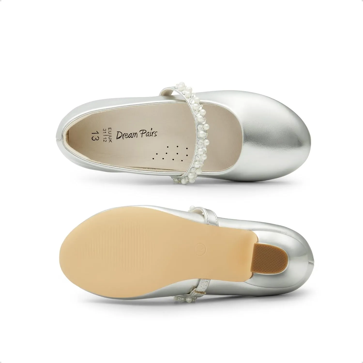 DREAM PAIRS Girls Dress Shoes Low Heels for Little Big Girl Mary Jane Shoes with Pearl Rhinestones Flower Girl Pumps Princess Wedding Party