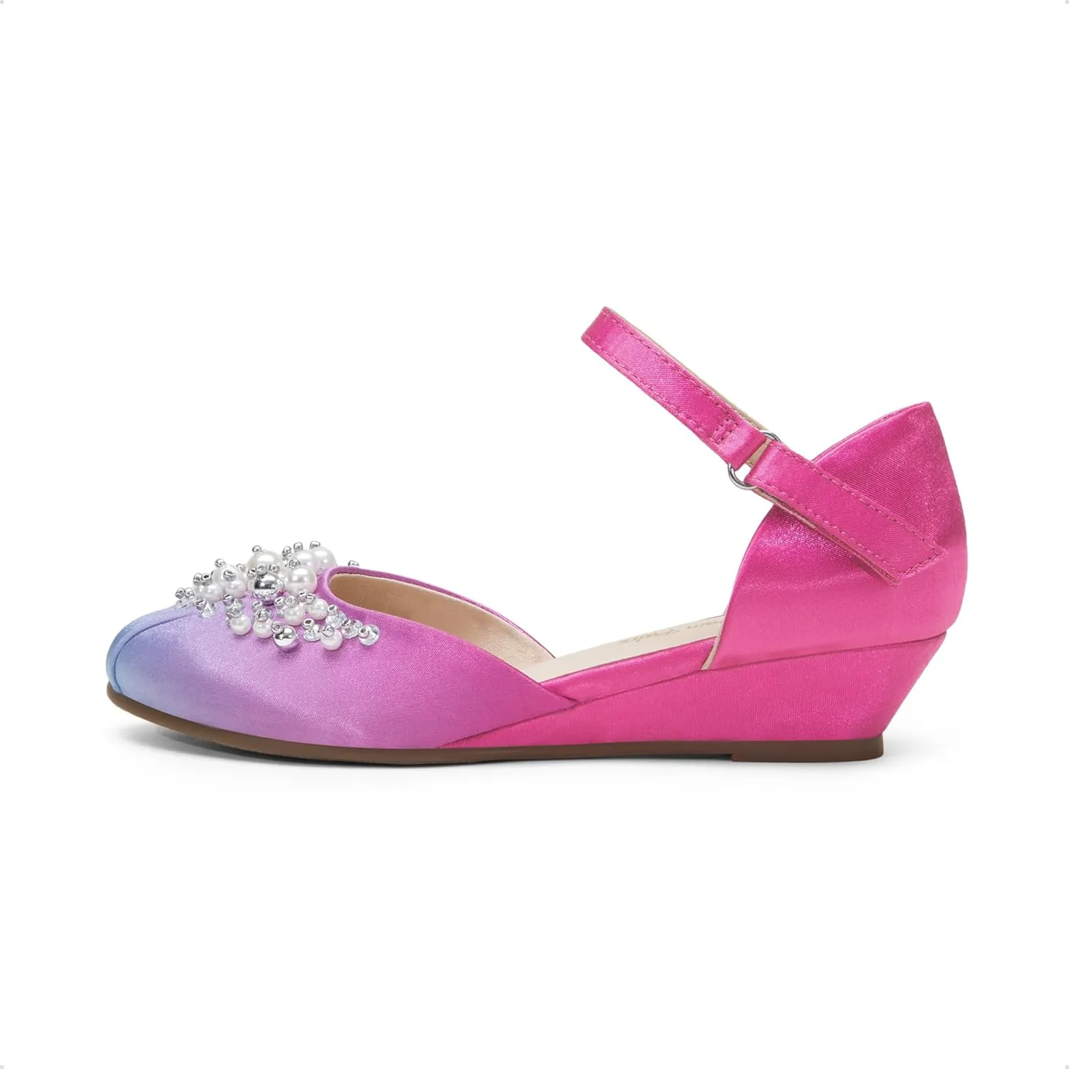 DREAM PAIRS Girls Dress Shoes Toddler Little Big Girls Heels Low Wedge Pumps with Pearls Rhinestone for Flower Girl Princess Wedding Party