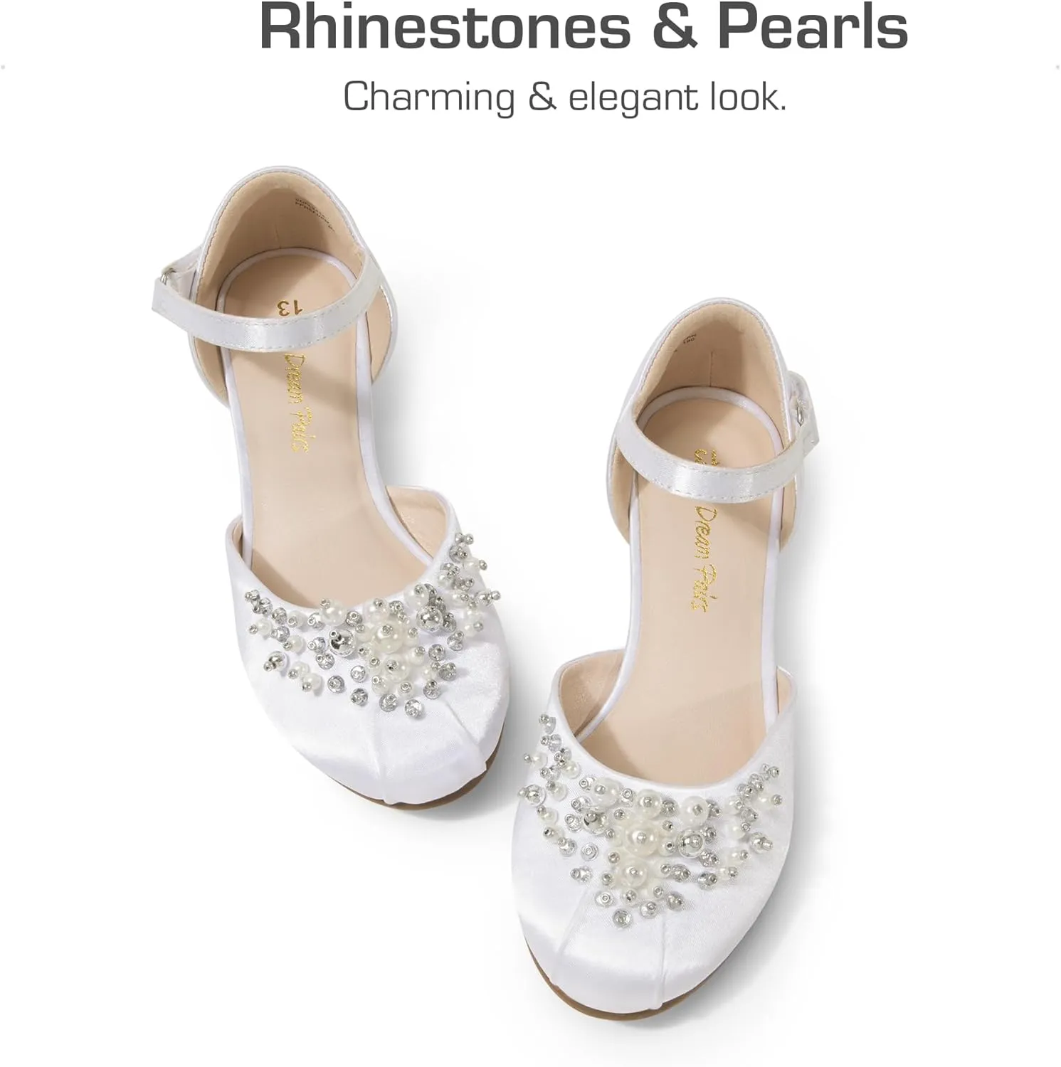 DREAM PAIRS Girls Dress Shoes Toddler Little Big Girls Heels Low Wedge Pumps with Pearls Rhinestone for Flower Girl Princess Wedding Party