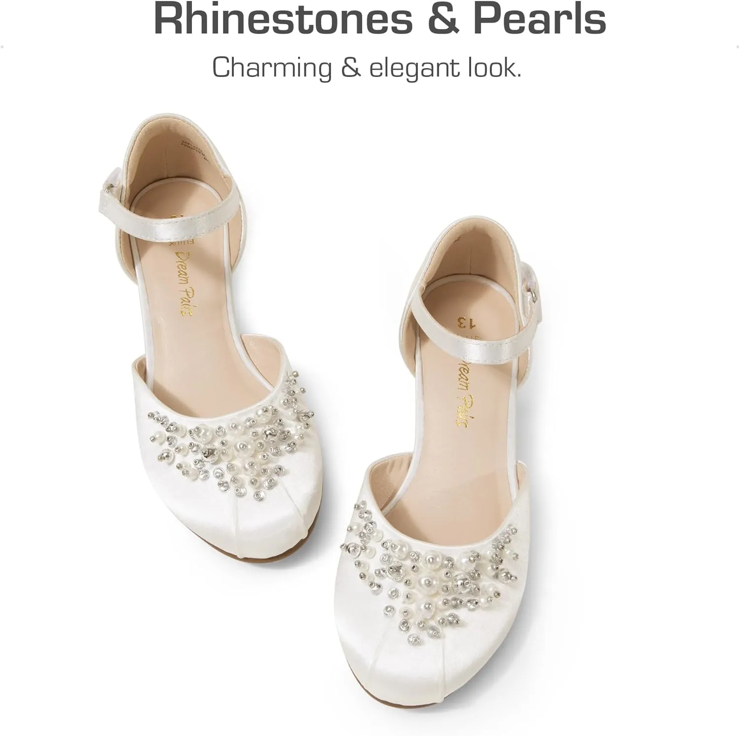 DREAM PAIRS Girls Dress Shoes Toddler Little Big Girls Heels Low Wedge Pumps with Pearls Rhinestone for Flower Girl Princess Wedding Party