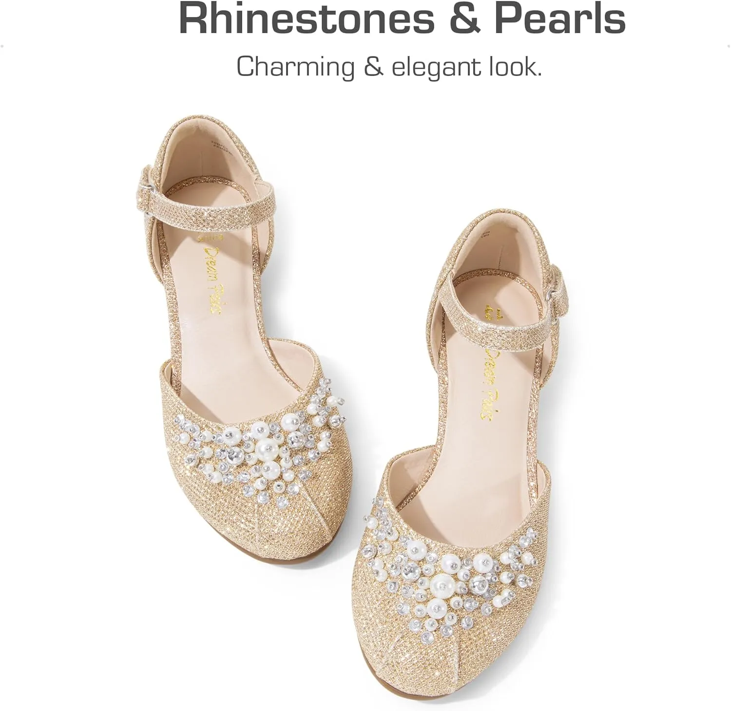 DREAM PAIRS Girls Dress Shoes Toddler Little Big Girls Heels Low Wedge Pumps with Pearls Rhinestone for Flower Girl Princess Wedding Party