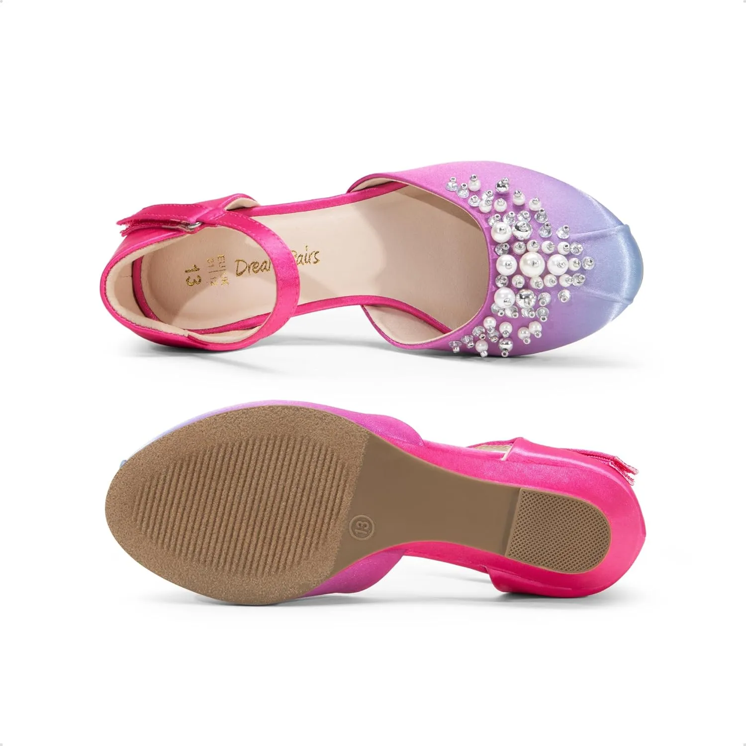 DREAM PAIRS Girls Dress Shoes Toddler Little Big Girls Heels Low Wedge Pumps with Pearls Rhinestone for Flower Girl Princess Wedding Party