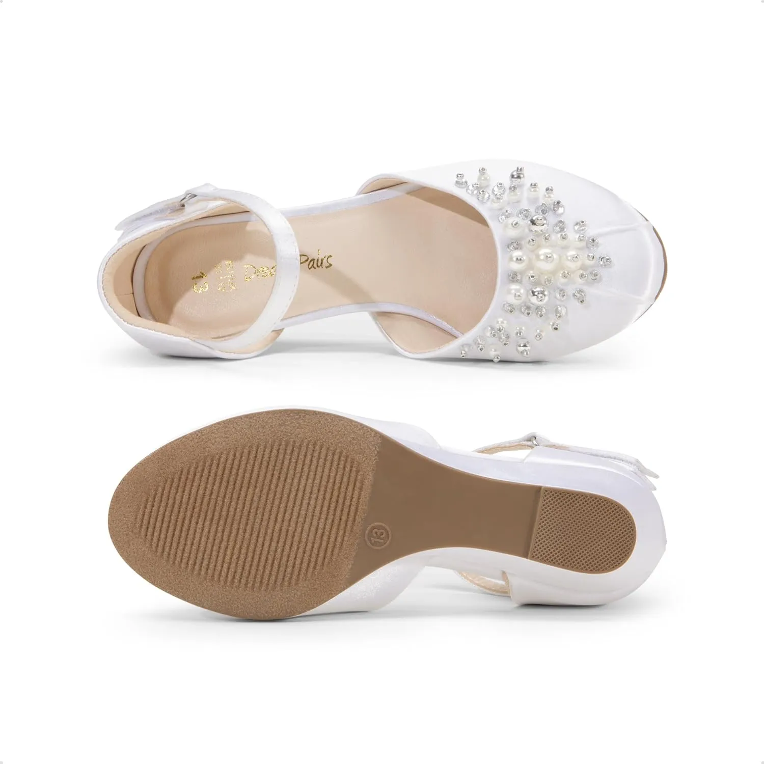 DREAM PAIRS Girls Dress Shoes Toddler Little Big Girls Heels Low Wedge Pumps with Pearls Rhinestone for Flower Girl Princess Wedding Party