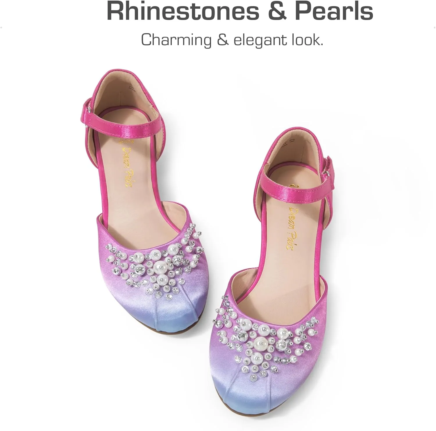 DREAM PAIRS Girls Dress Shoes Toddler Little Big Girls Heels Low Wedge Pumps with Pearls Rhinestone for Flower Girl Princess Wedding Party