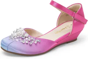 DREAM PAIRS Girls Dress Shoes Toddler Little Big Girls Heels Low Wedge Pumps with Pearls Rhinestone for Flower Girl Princess Wedding Party