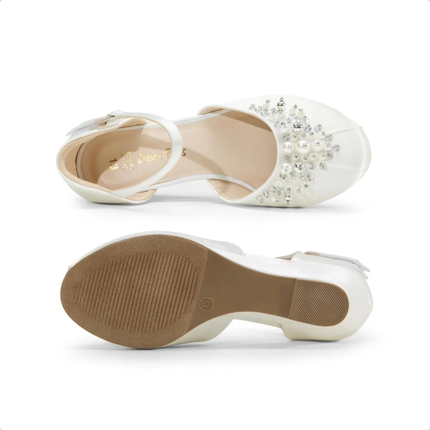 DREAM PAIRS Girls Dress Shoes Toddler Little Big Girls Heels Low Wedge Pumps with Pearls Rhinestone for Flower Girl Princess Wedding Party