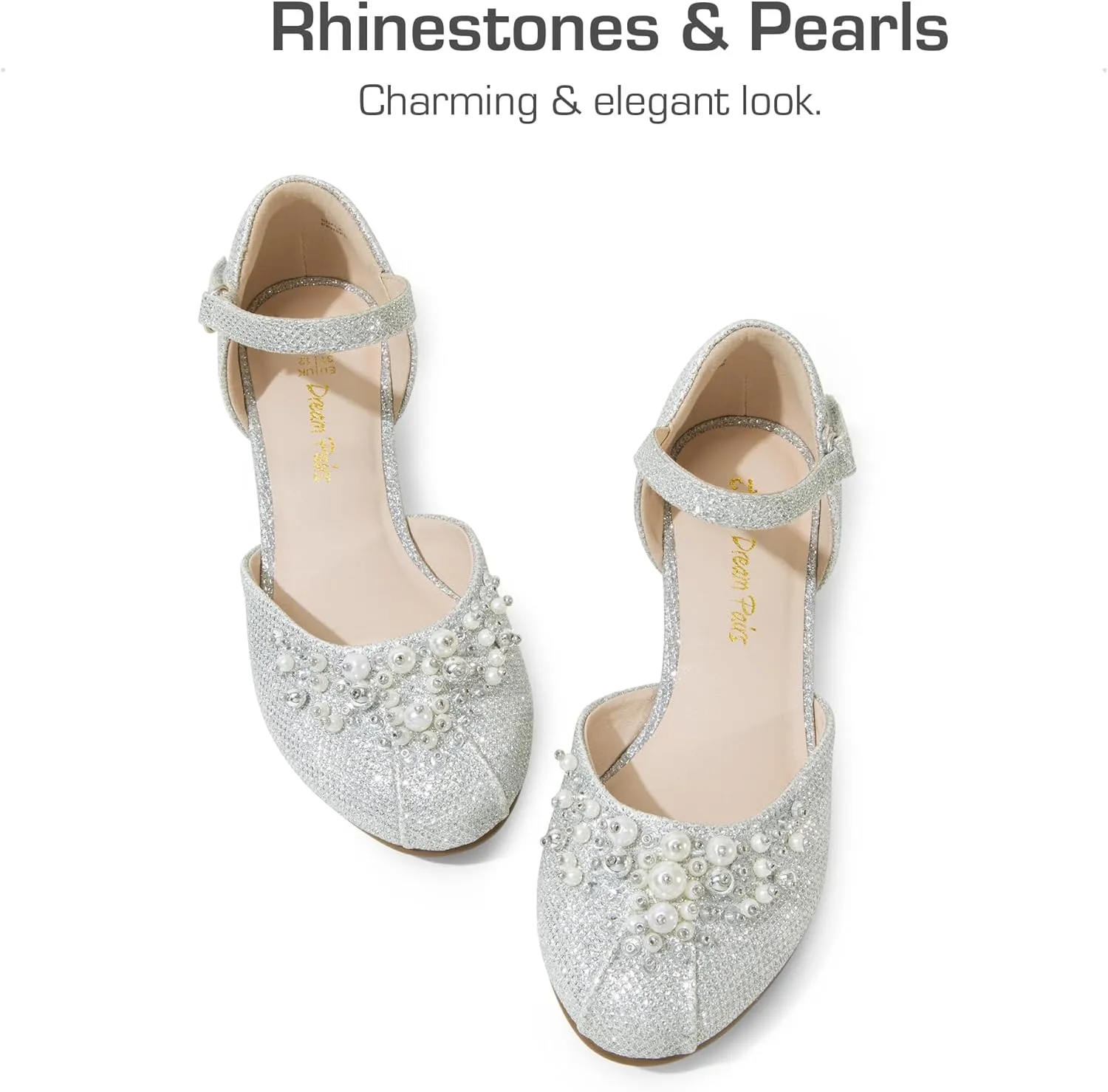 DREAM PAIRS Girls Dress Shoes Toddler Little Big Girls Heels Low Wedge Pumps with Pearls Rhinestone for Flower Girl Princess Wedding Party