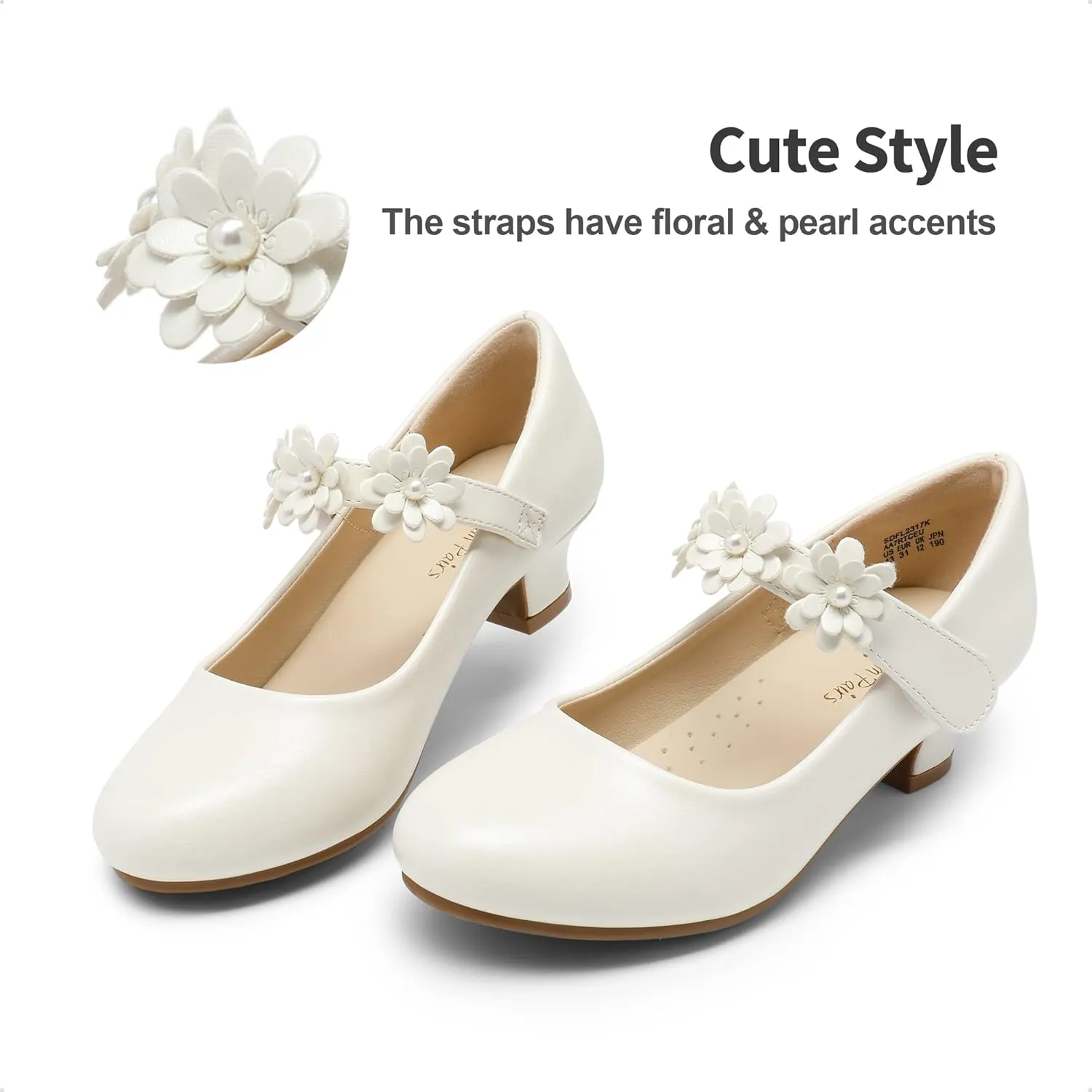DREAM PAIRS Girls Mary Jane Dress Shoes Pumps Low Heels Flower Party Wedding Princess