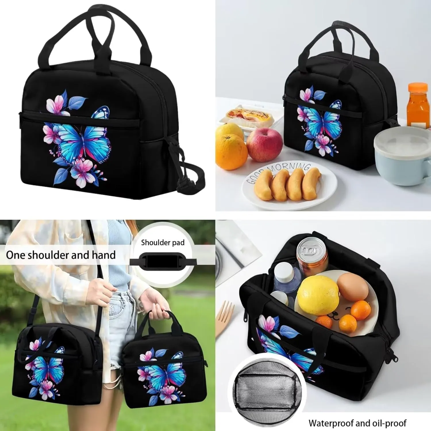 Dreaweet Girls Backpack with Lunch Box 17 inch Butterfly Bookbag with Lunchbox for Kids Ages 6-8/8-12 School Book Bag with Lunch Bag Combo Schoolbag Lunchbag Pencil Bag Set of 3