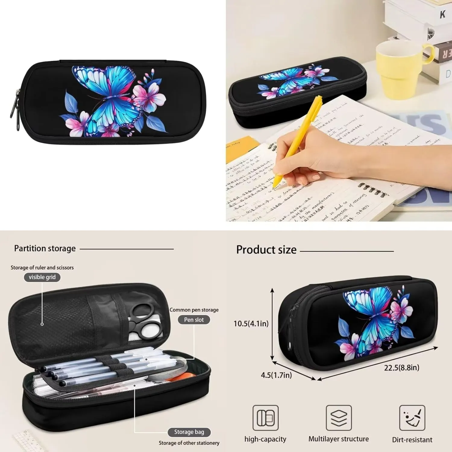 Dreaweet Girls Backpack with Lunch Box 17 inch Butterfly Bookbag with Lunchbox for Kids Ages 6-8/8-12 School Book Bag with Lunch Bag Combo Schoolbag Lunchbag Pencil Bag Set of 3