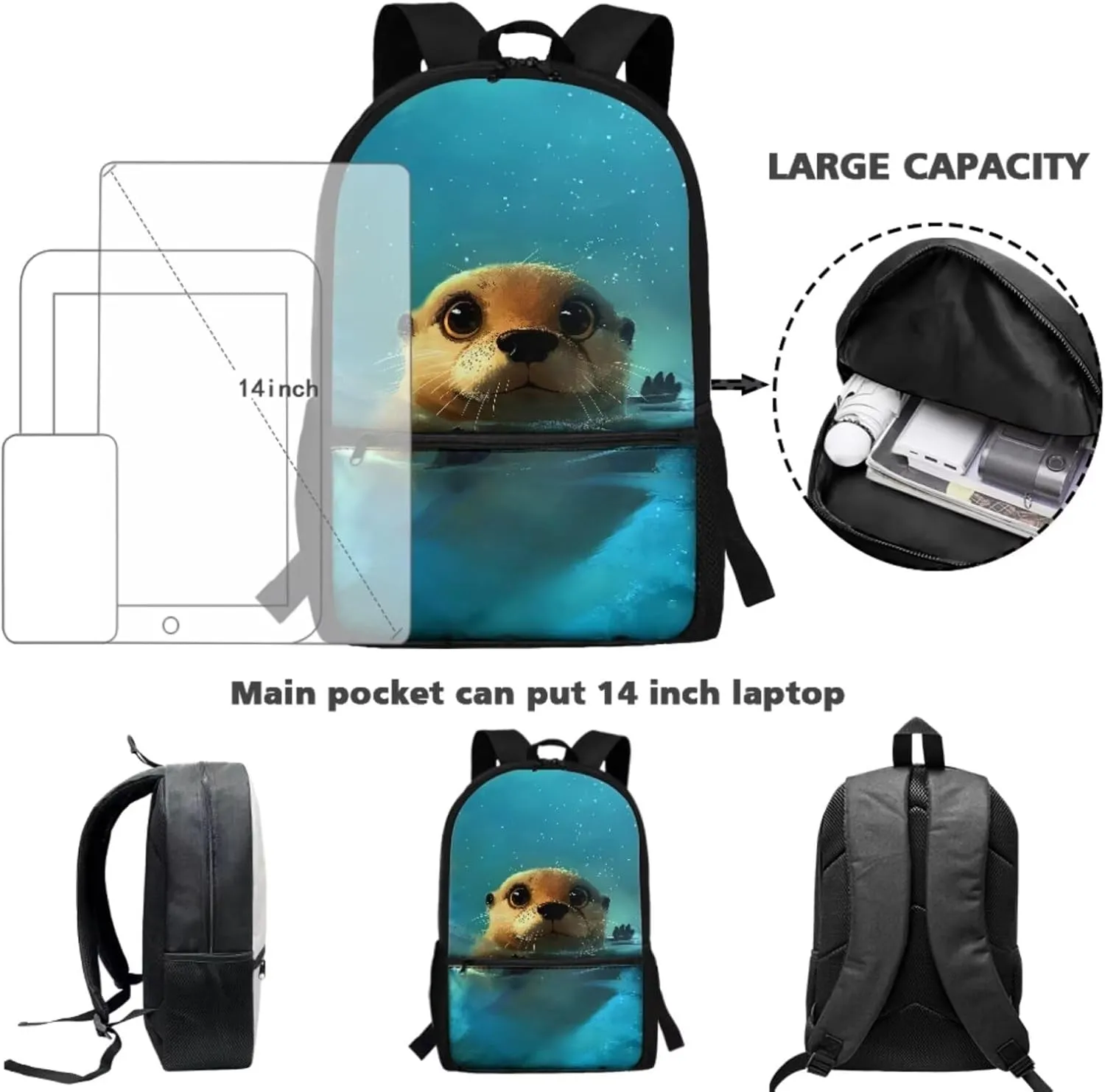 Dreaweet Girls Backpack with Lunch Box 17 inch Capybara Bookbag with Lunchbox for Kids Ages 6-8/8-12 School Book Bag with Lunch Bag Combo Schoolbag Lunchbag Pencil Bag Set of 3