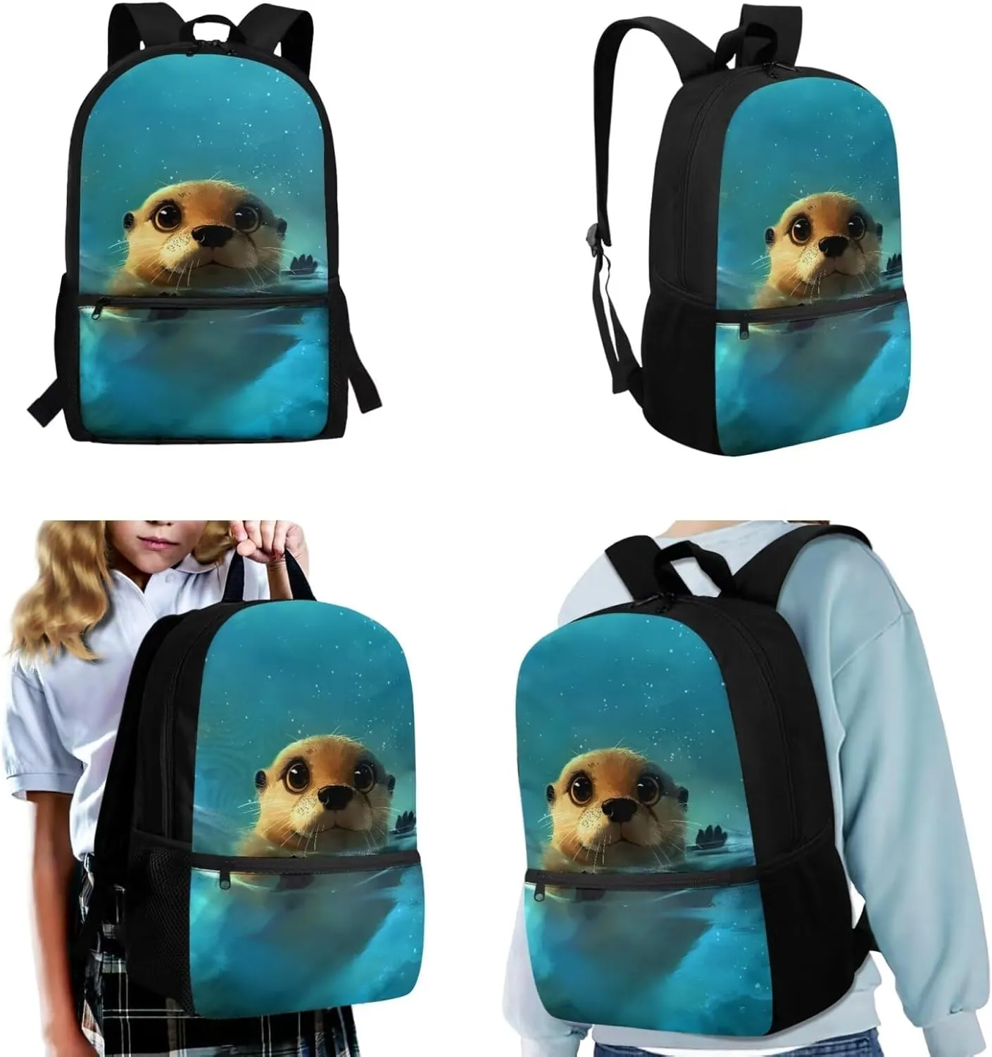 Dreaweet Girls Backpack with Lunch Box 17 inch Capybara Bookbag with Lunchbox for Kids Ages 6-8/8-12 School Book Bag with Lunch Bag Combo Schoolbag Lunchbag Pencil Bag Set of 3