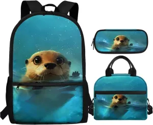 Dreaweet Girls Backpack with Lunch Box 17 inch Capybara Bookbag with Lunchbox for Kids Ages 6-8/8-12 School Book Bag with Lunch Bag Combo Schoolbag Lunchbag Pencil Bag Set of 3