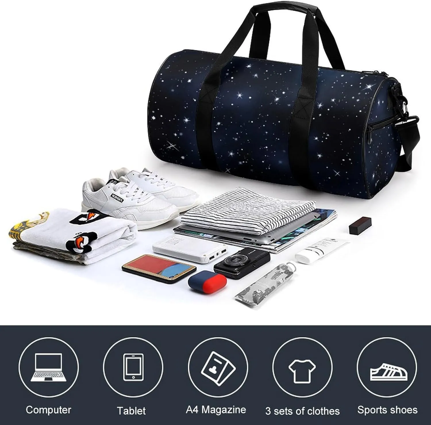 Duffel Bag for Men Women Gym Bag Cluster of Stars in Night Sky Travel Duffel Bag Waterproof Overnight Bag for Sports Workout