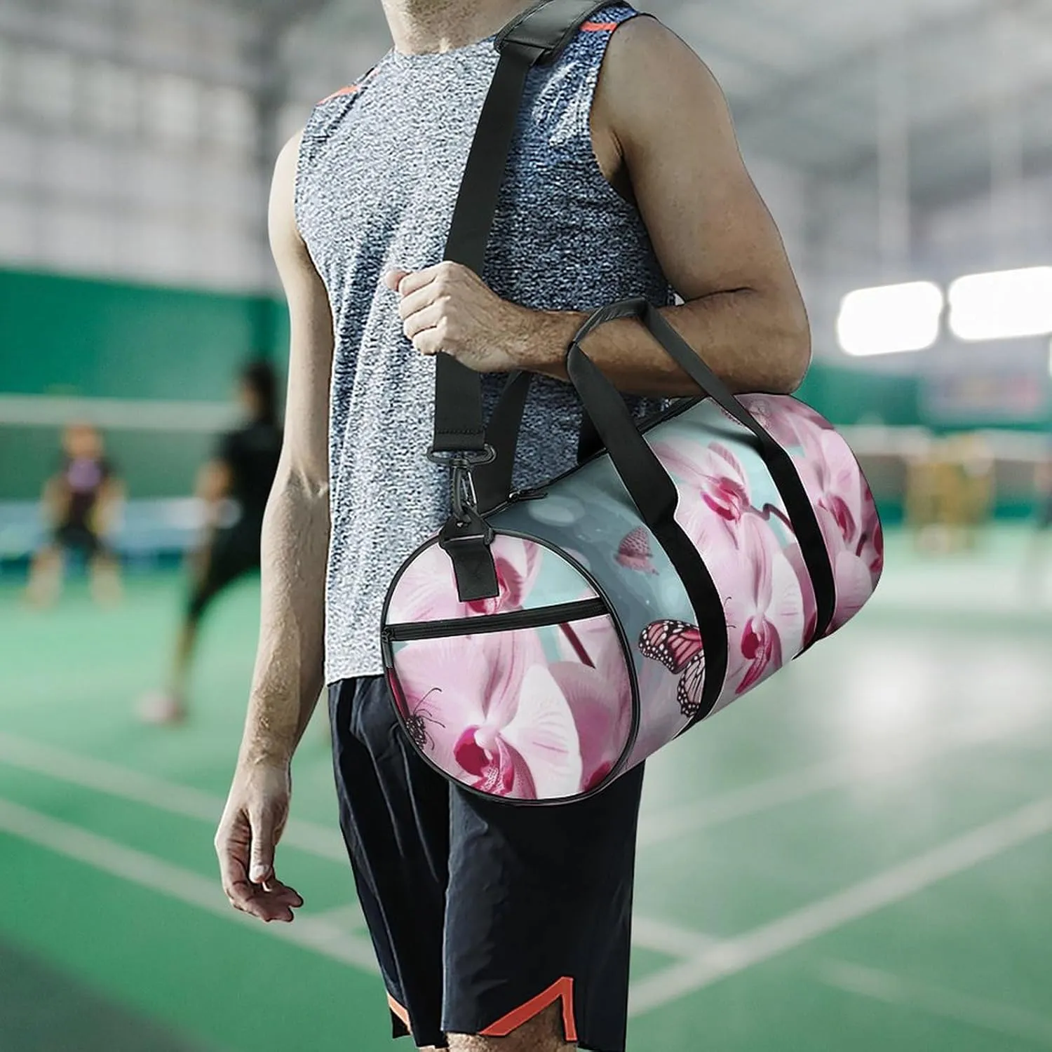 Duffel Bag for Men Women Gym Bag Orchid Flower Butterfly Travel Duffel Bag Waterproof Overnight Bag for Sports Workout