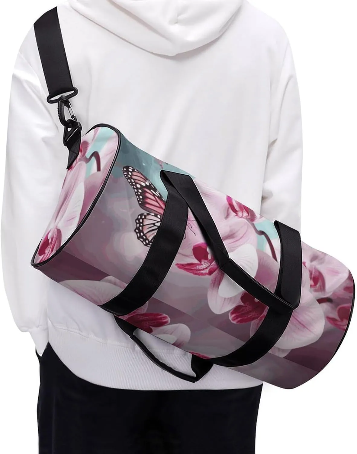 Duffel Bag for Men Women Gym Bag Orchid Flower Butterfly Travel Duffel Bag Waterproof Overnight Bag for Sports Workout