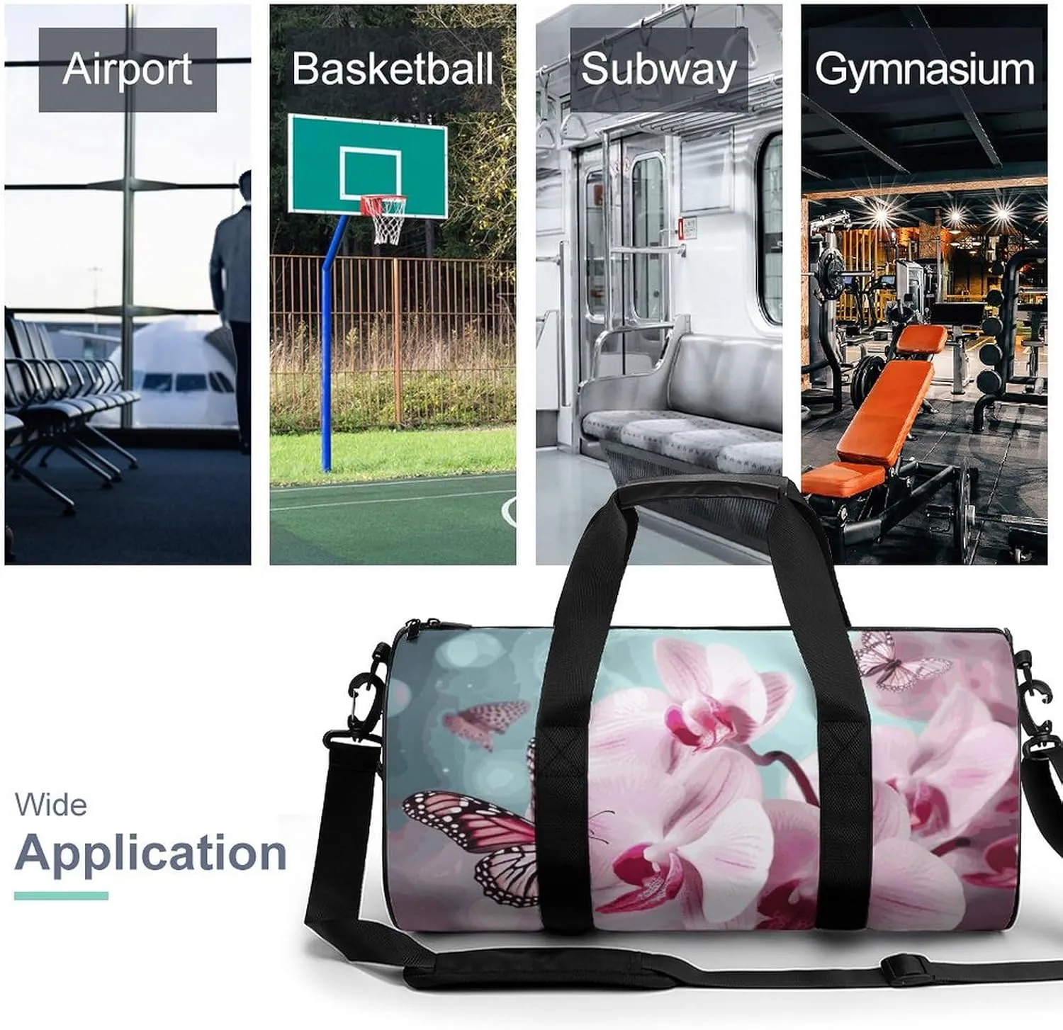 Duffel Bag for Men Women Gym Bag Orchid Flower Butterfly Travel Duffel Bag Waterproof Overnight Bag for Sports Workout
