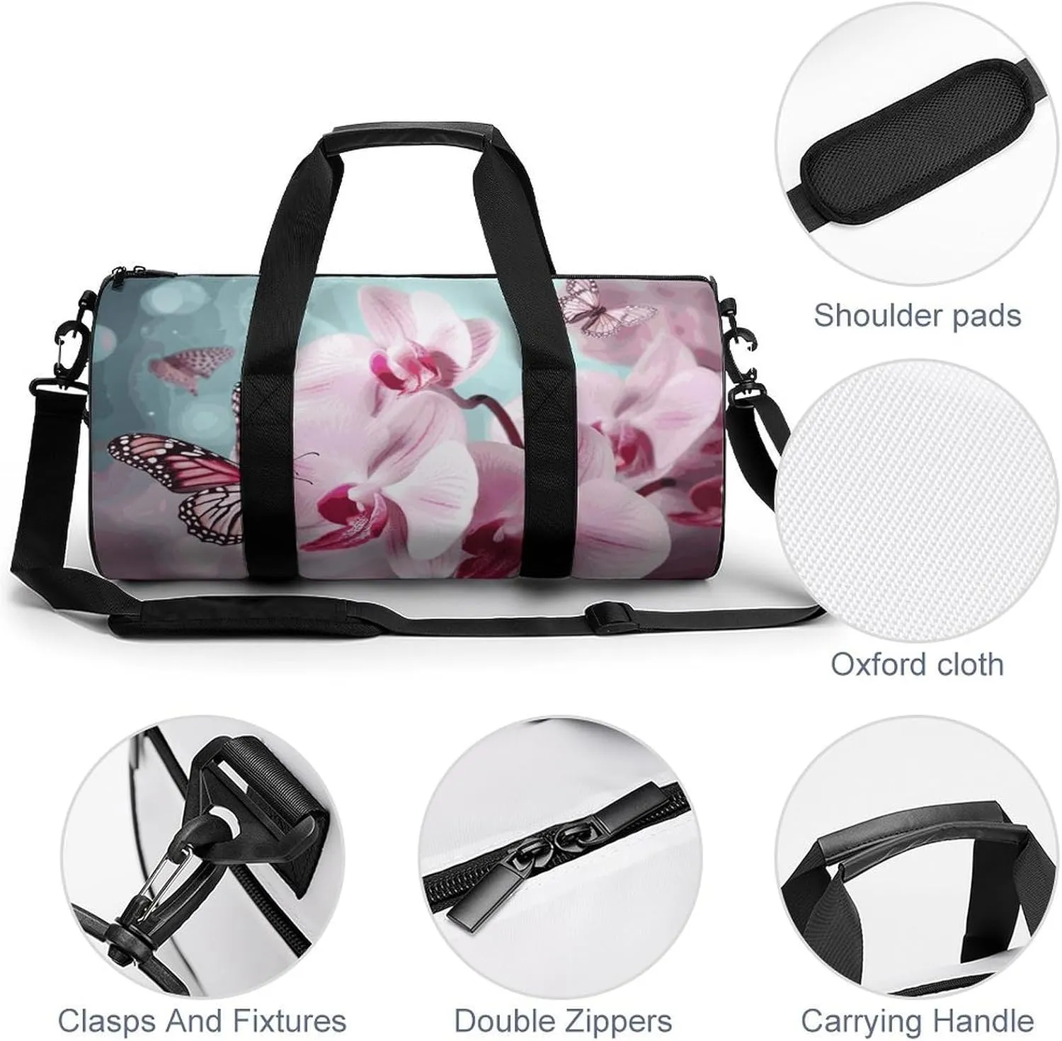 Duffel Bag for Men Women Gym Bag Orchid Flower Butterfly Travel Duffel Bag Waterproof Overnight Bag for Sports Workout