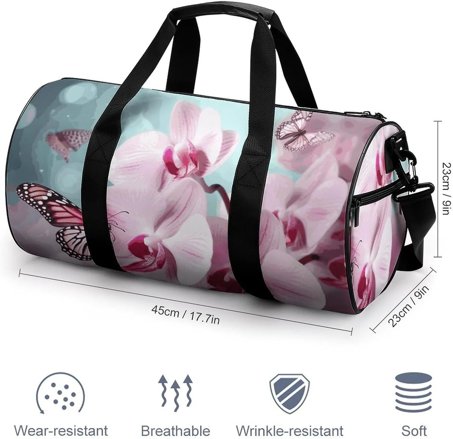 Duffel Bag for Men Women Gym Bag Orchid Flower Butterfly Travel Duffel Bag Waterproof Overnight Bag for Sports Workout