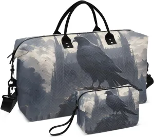 Duffel Bag Set for Travel Gym Sport, Weekender Bag Carry on Overnight Bags for Women Men-Castle and Raven Print