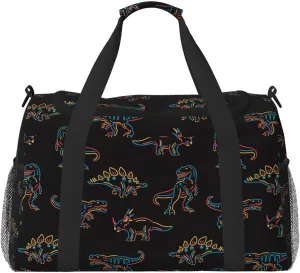 Duffle Bag for Travel, Neon dinosaur Weekender Overnight Duffel Bag, Carry On Bag Gym Bag for Women Men, Personal Item Travel Bag