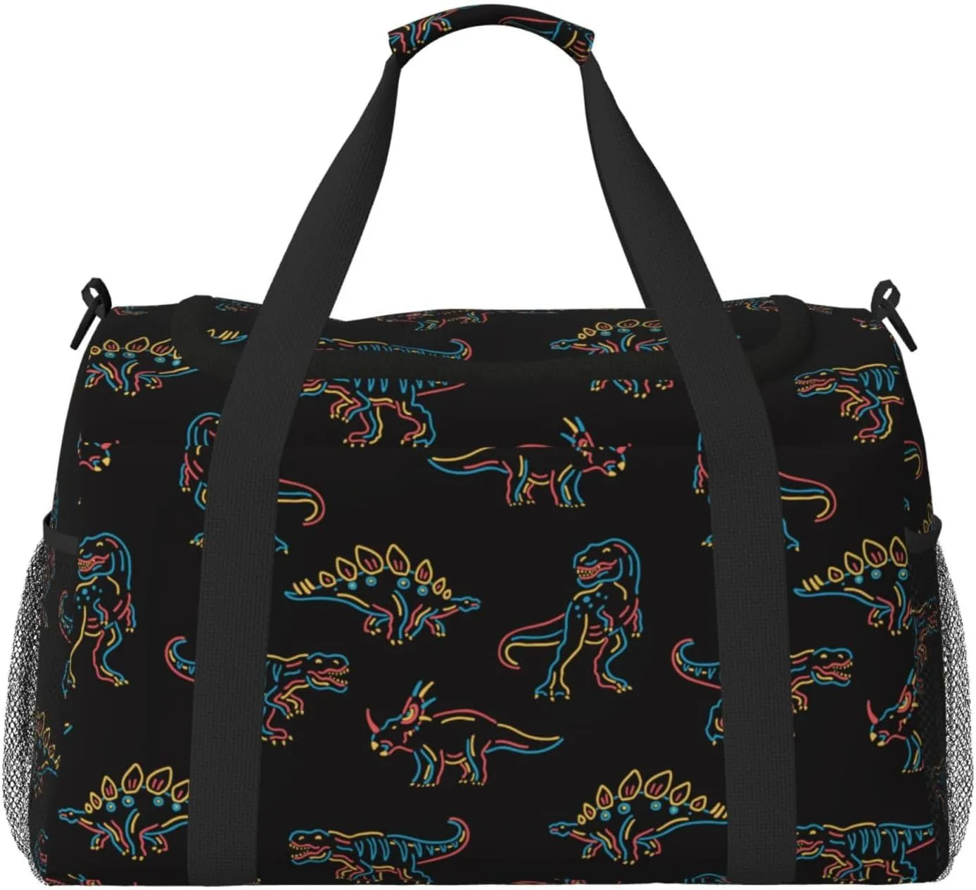 Duffle Bag for Travel, Neon dinosaur Weekender Overnight Duffel Bag, Carry On Bag Gym Bag for Women Men, Personal Item Travel Bag