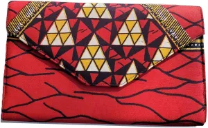 Dupsie's Women's Magnetic Red African Diamond Print Clutch Purse