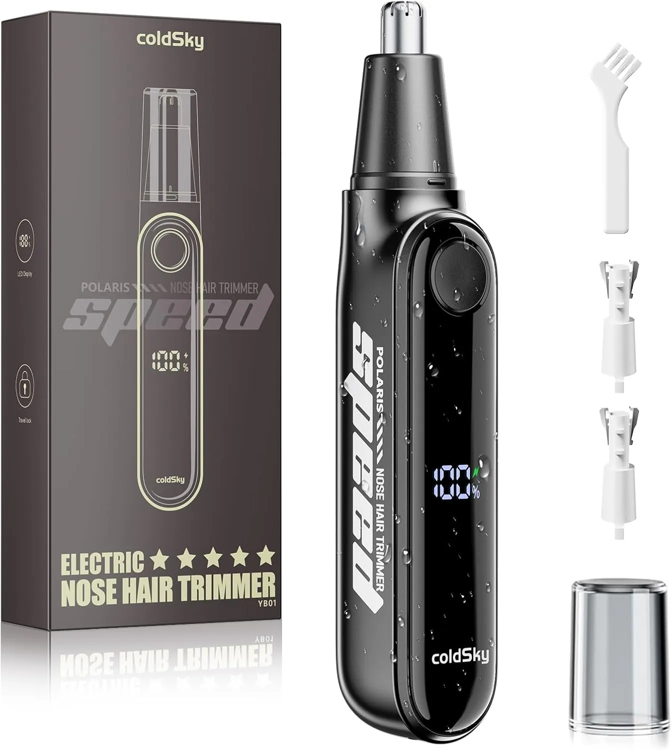 Ear & Nose Hair Trimmer with LED Display for Men Women - Professional Painless Eyebrow & Facial & Nose Hair Trimmer, USB Rechargeable, Dual-Edge Blades for Smoother Cutting Black