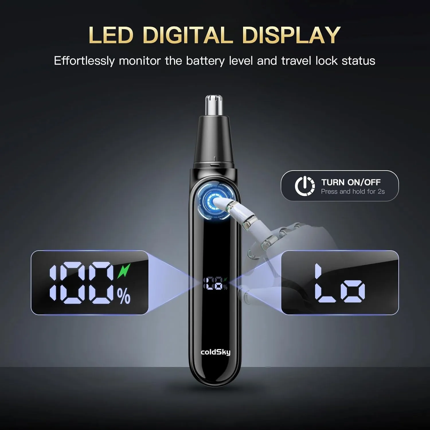Ear & Nose Hair Trimmer with LED Display for Men Women - Professional Painless Eyebrow & Facial & Nose Hair Trimmer, USB Rechargeable, Dual-Edge Blades for Smoother Cutting Black