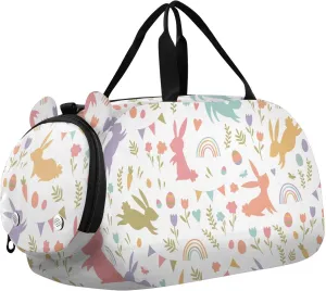 Easter Color Bunnies Flowers Duffel Bags for Boys Small Gym Bags for Teens Dance Bag for Girls