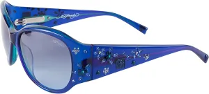ED HARDY Sakura Flower Blue Sunglasses with Leather Case