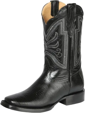 El General Men's Rodeo Boots Lizard Print Black Square Toe Botas Vaqueras 31