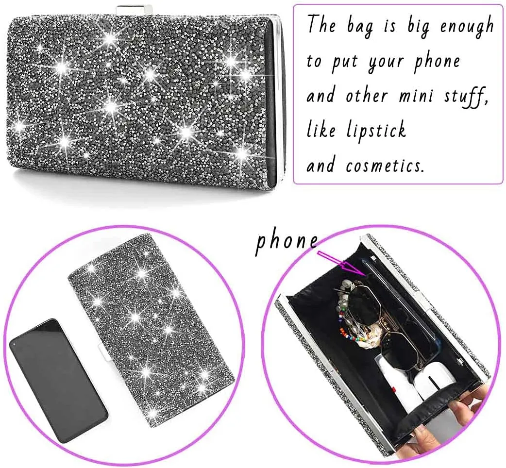 ELABEST Glitter Evening Clutch Bag Double Sided Diamond Bag Crossbody Purse Wedding Party Bag for Women