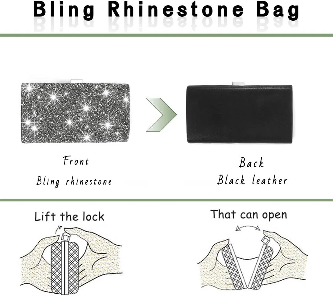 ELABEST Glitter Evening Clutch Bag Double Sided Diamond Bag Crossbody Purse Wedding Party Bag for Women