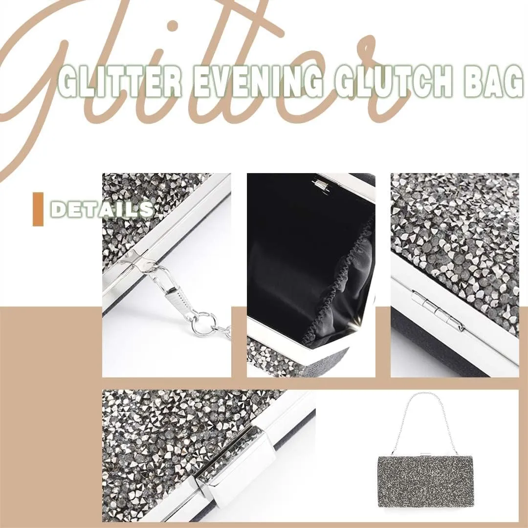 ELABEST Glitter Evening Clutch Bag Double Sided Diamond Bag Crossbody Purse Wedding Party Bag for Women