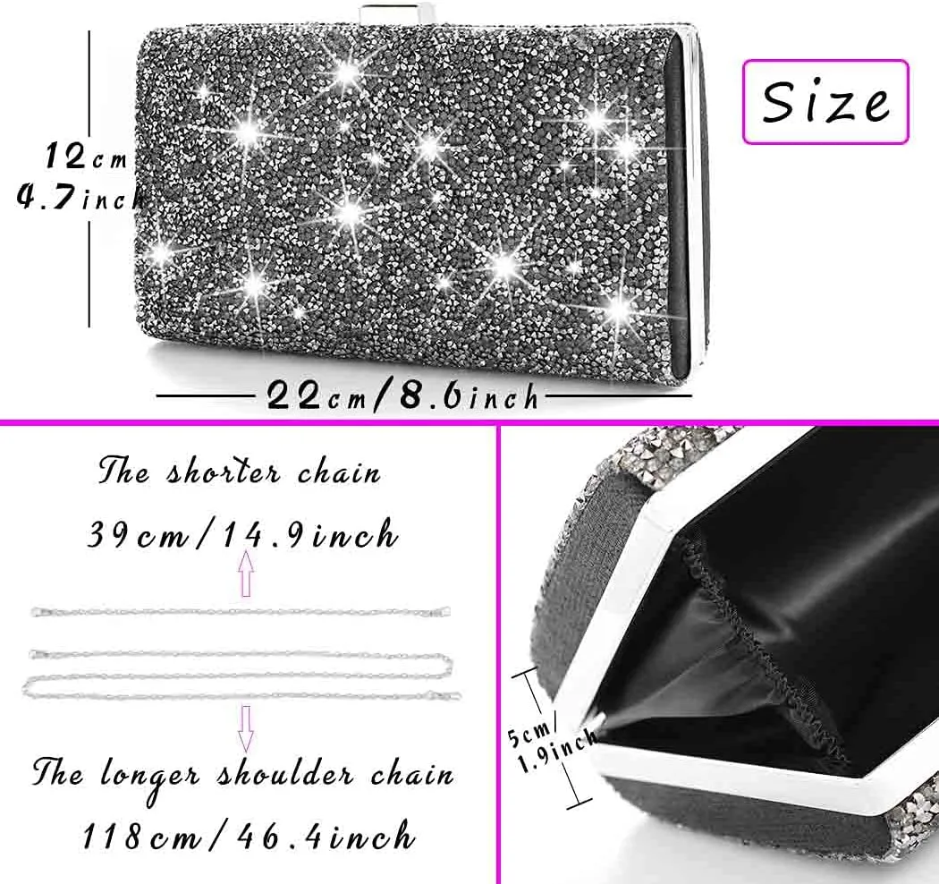 ELABEST Glitter Evening Clutch Bag Double Sided Diamond Bag Crossbody Purse Wedding Party Bag for Women
