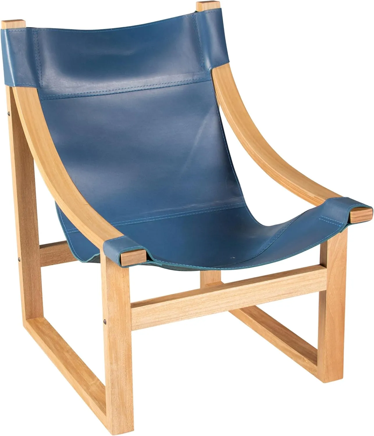 Elegant Cobalt Leather Sling Chair for Relaxation, Stylish and Comfortable Oak Frame, Enhancing Living Spaces, Blue