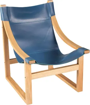 Elegant Cobalt Leather Sling Chair for Relaxation, Stylish and Comfortable Oak Frame, Enhancing Living Spaces, Blue
