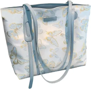 Elegant Embroidery Butterfly Handbag Large Capacity Canvas Top Handle Bags for Women Casual Shoulder Bags Satchel